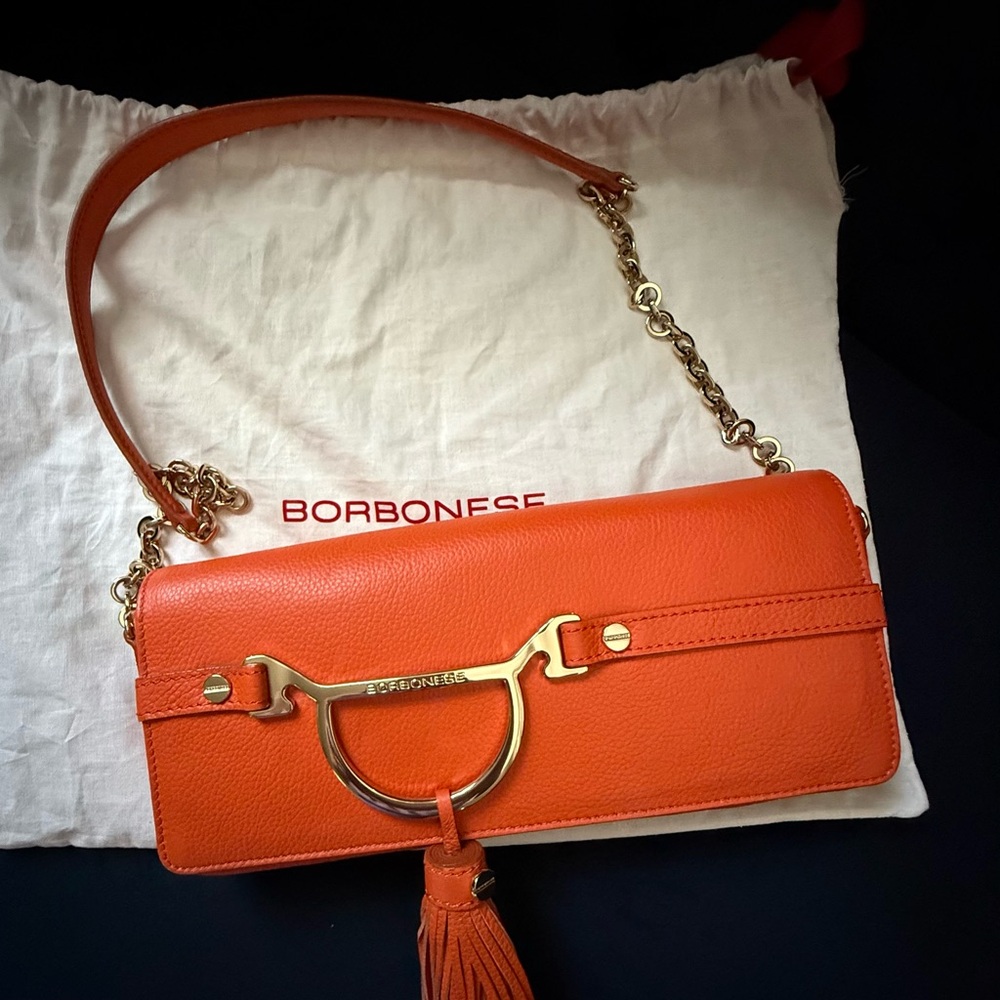 Borbonese Orange Leather Shoulder Bag - image 1